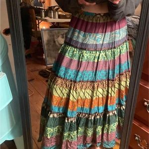 Artsy 100% silk luxury designer ribbon patchwork bcbg max azria boho maxi skirt